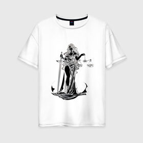 Женская футболка хлопок Oversize с принтом Фемида темная в Санкт-Петербурге, 100% хлопок | свободный крой, круглый ворот, спущенный рукав, длина до линии бедер
 | богиня | весы | меч | правосудие | фемида