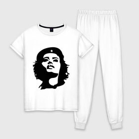 Женская пижама хлопок с принтом Че Гевара девушка в Санкт-Петербурге, 100% хлопок | брюки и футболка прямого кроя, без карманов, на брюках мягкая резинка на поясе и по низу штанин | вождь | девушка | звезда | революция | че гевара