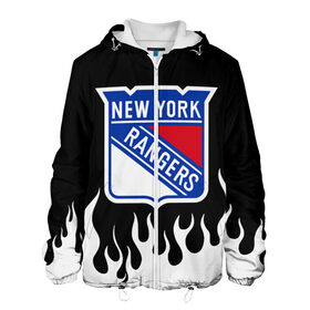 Мужская куртка 3D с принтом Нью-Йорк Рейнджерс в Санкт-Петербурге, ткань верха — 100% полиэстер, подклад — флис | прямой крой, подол и капюшон оформлены резинкой с фиксаторами, два кармана без застежек по бокам, один большой потайной карман на груди. Карман на груди застегивается на липучку | Тематика изображения на принте: hockey | new york | new york rangers | nhl | rangers | usa | нхл | нью йорк | нью йорк рейнджерс | рейнджерс | спорт | сша | хоккей | шайба