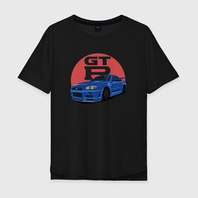 Мужская футболка хлопок Oversize с принтом Nissan GT-R 34 в Санкт-Петербурге, 100% хлопок | свободный крой, круглый ворот, “спинка” длиннее передней части | drift | gt r 34 | nissan gtr | r34 | skyline