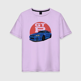 Женская футболка хлопок Oversize с принтом Nissan GT-R 34 в Санкт-Петербурге, 100% хлопок | свободный крой, круглый ворот, спущенный рукав, длина до линии бедер
 | drift | gt r 34 | nissan gtr | r34 | skyline