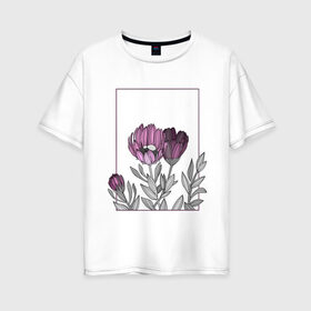 Женская футболка хлопок Oversize с принтом Цветы с тонкими линиями в Санкт-Петербурге, 100% хлопок | свободный крой, круглый ворот, спущенный рукав, длина до линии бедер
 | графика | линии | рамка | растение | ртуть | цветы