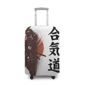 Чехол для чемодана 3D с принтом Один в поле- воин в Санкт-Петербурге, 86% полиэфир, 14% спандекс | двустороннее нанесение принта, прорези для ручек и колес | воин | катана | китай | китайские знаки | меч | самурай | солнце | японские знаки