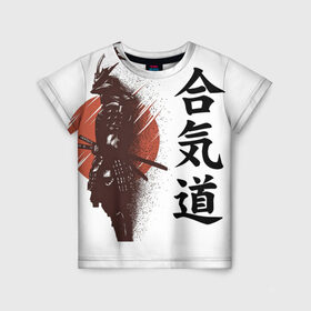 Детская футболка 3D с принтом Один в поле- воин в Санкт-Петербурге, 100% гипоаллергенный полиэфир | прямой крой, круглый вырез горловины, длина до линии бедер, чуть спущенное плечо, ткань немного тянется | воин | катана | китай | китайские знаки | меч | самурай | солнце | японские знаки