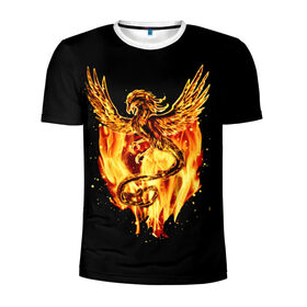 Мужская футболка 3D спортивная с принтом PHOENIX в Санкт-Петербурге, 100% полиэстер с улучшенными характеристиками | приталенный силуэт, круглая горловина, широкие плечи, сужается к линии бедра | Тематика изображения на принте: дракон | огонь | птица | феникс