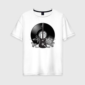 Женская футболка хлопок Oversize с принтом Rock n roll в Санкт-Петербурге, 100% хлопок | свободный крой, круглый ворот, спущенный рукав, длина до линии бедер
 | 