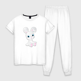 Женская пижама хлопок с принтом Зая в Санкт-Петербурге, 100% хлопок | брюки и футболка прямого кроя, без карманов, на брюках мягкая резинка на поясе и по низу штанин | детский рисунок | животное | зайчонок | зая | заяц | кролик | мультфильм | сердце