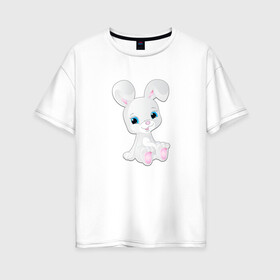 Женская футболка хлопок Oversize с принтом Зая в Санкт-Петербурге, 100% хлопок | свободный крой, круглый ворот, спущенный рукав, длина до линии бедер
 | детский рисунок | животное | зайчонок | зая | заяц | кролик | мультфильм | сердце