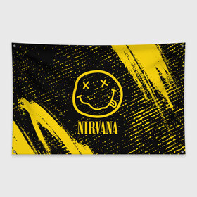 Флаг-баннер с принтом NIRVANA НИРВАНА в Санкт-Петербурге, 100% полиэстер | размер 67 х 109 см, плотность ткани — 95 г/м2; по краям флага есть четыре люверса для крепления | band | cobain | face | kurt | logo | music | nirvana | rock | rocknroll | группа | кобейн | курт | лого | логотип | музыка | музыкальная | нирвана | рожица | рок | рокнролл | символ