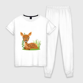Женская пижама хлопок с принтом Kid axis deer в Санкт-Петербурге, 100% хлопок | брюки и футболка прямого кроя, без карманов, на брюках мягкая резинка на поясе и по низу штанин | animal | животные | звери | пятнистый олень