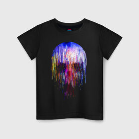 Детская футболка хлопок с принтом Skull illusion в Санкт-Петербурге, 100% хлопок | круглый вырез горловины, полуприлегающий силуэт, длина до линии бедер | color | glitch | neon | paint | skull | vanguard | авангард | глитч | краска | неон | цвет | череп