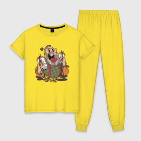 Женская пижама хлопок с принтом Безумный хипстер кофеман в Санкт-Петербурге, 100% хлопок | брюки и футболка прямого кроя, без карманов, на брюках мягкая резинка на поясе и по низу штанин | 