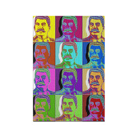 Обложка для паспорта матовая кожа с принтом Stalin pop-art в Санкт-Петербурге, натуральная матовая кожа | размер 19,3 х 13,7 см; прозрачные пластиковые крепления | chief | color | eyes | moustache | pop art | stalin | view | взгляд | вождь | глаза | поп  арт | сталин | усы | цвет