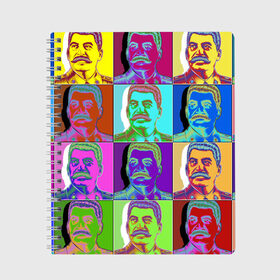 Тетрадь с принтом Stalin pop-art в Санкт-Петербурге, 100% бумага | 48 листов, плотность листов — 60 г/м2, плотность картонной обложки — 250 г/м2. Листы скреплены сбоку удобной пружинной спиралью. Уголки страниц и обложки скругленные. Цвет линий — светло-серый
 | chief | color | eyes | moustache | pop art | stalin | view | взгляд | вождь | глаза | поп  арт | сталин | усы | цвет