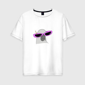 Женская футболка хлопок Oversize с принтом Попугай в очках в Санкт-Петербурге, 100% хлопок | свободный крой, круглый ворот, спущенный рукав, длина до линии бедер
 | mem | мем | мультяшный | персонаж | попугай в очках | прикол | птица | рисунок | смешной попугай | юмор
