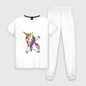 Женская пижама хлопок с принтом Unicorn 12 в Санкт-Петербурге, 100% хлопок | брюки и футболка прямого кроя, без карманов, на брюках мягкая резинка на поясе и по низу штанин | animal | единорог | животные | звери