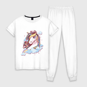 Женская пижама хлопок с принтом Unicorn 12-1 в Санкт-Петербурге, 100% хлопок | брюки и футболка прямого кроя, без карманов, на брюках мягкая резинка на поясе и по низу штанин | animal | единорог | животные | звери