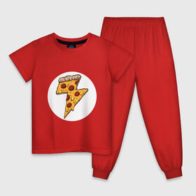 Детская пижама хлопок с принтом PIZZA-HERO в Санкт-Петербурге, 100% хлопок |  брюки и футболка прямого кроя, без карманов, на брюках мягкая резинка на поясе и по низу штанин
 | flash | food | hero | pizza | shaldon | еда | коммиксы | молния | пиццабгерой | фастфуд. | флэш | шелдон