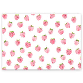 Поздравительная открытка с принтом Нежная клубника в Санкт-Петербурге, 100% бумага | плотность бумаги 280 г/м2, матовая, на обратной стороне линовка и место для марки
 | арт | белый | зеленый | клубника | листья | рисунок | розовый | розовый рисунок | фрукт | фрукты | штамп | ягода | ягоды