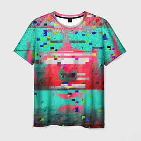Мужская футболка 3D с принтом Glitch в Санкт-Петербурге, 100% полиэфир | прямой крой, круглый вырез горловины, длина до линии бедер | abstraction | glitch | neon | vanguard | абстракция | авангард | глитч | неон