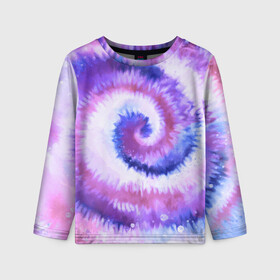 Детский лонгслив 3D с принтом TIE-DYE PURPLE в Санкт-Петербурге, 100% полиэстер | длинные рукава, круглый вырез горловины, полуприлегающий силуэт
 | Тематика изображения на принте: dye | multicolor | tie | trend | акварель | брызги | градиент | дай | колор | краски | красочная | мульти | потёки | пятна | радуга | радужная | тай | тайдай | текстура | тренд | хиппи