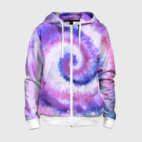 Детская толстовка 3D на молнии с принтом TIE-DYE PURPLE в Санкт-Петербурге, 100% полиэстер |  манжеты и пояс оформлены широкой мягкой резинкой, двухслойный капюшон со шнурком для регулировки, спереди карманы и застежка-молния
 | Тематика изображения на принте: dye | multicolor | tie | trend | акварель | брызги | градиент | дай | колор | краски | красочная | мульти | потёки | пятна | радуга | радужная | тай | тайдай | текстура | тренд | хиппи