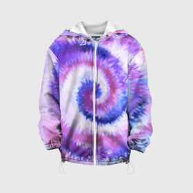 Детская куртка 3D с принтом TIE-DYE PURPLE в Санкт-Петербурге, 100% полиэстер | застежка — молния, подол и капюшон оформлены резинкой с фиксаторами, по бокам — два кармана без застежек, один потайной карман на груди, плотность верхнего слоя — 90 г/м2; плотность флисового подклада — 260 г/м2 | Тематика изображения на принте: dye | multicolor | tie | trend | акварель | брызги | градиент | дай | колор | краски | красочная | мульти | потёки | пятна | радуга | радужная | тай | тайдай | текстура | тренд | хиппи