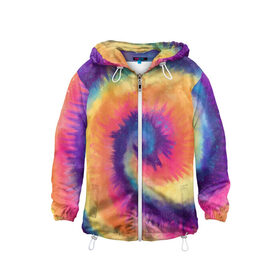 Детская ветровка 3D с принтом TIE-DYE MULTICOLOR в Санкт-Петербурге, 100% полиэстер | подол и капюшон оформлены резинкой с фиксаторами, по бокам два кармана без застежек, один потайной карман на груди | dye | multicolor | tie | trend | акварель | брызги | градиент | дай | колор | краски | красочная | мульти | потёки | пятна | радуга | радужная | тай | тайдай | текстура | тренд | хиппи