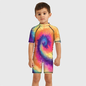 Детский купальный костюм 3D с принтом TIE-DYE MULTICOLOR в Санкт-Петербурге, Полиэстер 85%, Спандекс 15% | застежка на молнии на спине | dye | multicolor | tie | trend | акварель | брызги | градиент | дай | колор | краски | красочная | мульти | потёки | пятна | радуга | радужная | тай | тайдай | текстура | тренд | хиппи