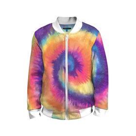 Детский бомбер 3D с принтом TIE-DYE MULTICOLOR в Санкт-Петербурге, 100% полиэстер | застегивается на молнию, по бокам два кармана без застежек, мягкие манжеты, по низу бомбера и на воротнике — эластичная резинка | Тематика изображения на принте: dye | multicolor | tie | trend | акварель | брызги | градиент | дай | колор | краски | красочная | мульти | потёки | пятна | радуга | радужная | тай | тайдай | текстура | тренд | хиппи