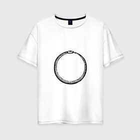 Женская футболка хлопок Oversize с принтом Уроборос в Санкт-Петербурге, 100% хлопок | свободный крой, круглый ворот, спущенный рукав, длина до линии бедер
 | circle | drawing | greek | ouroboros | snake | transparent | греческий | змея | круг | прозрачный | рисунок | уроборос