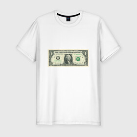 Мужская футболка хлопок Slim с принтом One dollar в Санкт-Петербурге, 92% хлопок, 8% лайкра | приталенный силуэт, круглый вырез ворота, длина до линии бедра, короткий рукав | bill | dollar | one | богатство | деньги | доллары | монеты | один | сша