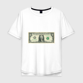 Мужская футболка хлопок Oversize с принтом One dollar в Санкт-Петербурге, 100% хлопок | свободный крой, круглый ворот, “спинка” длиннее передней части | bill | dollar | one | богатство | деньги | доллары | монеты | один | сша
