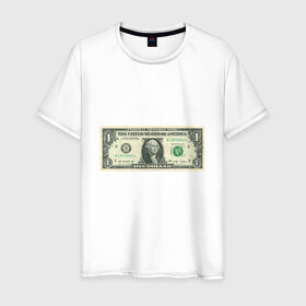 Мужская футболка хлопок с принтом One dollar в Санкт-Петербурге, 100% хлопок | прямой крой, круглый вырез горловины, длина до линии бедер, слегка спущенное плечо. | bill | dollar | one | богатство | деньги | доллары | монеты | один | сша