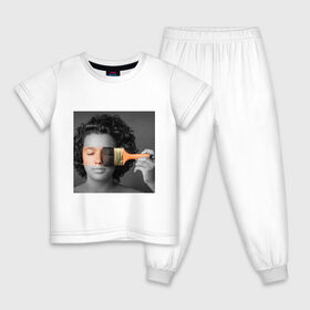 Детская пижама хлопок с принтом портрет в Санкт-Петербурге, 100% хлопок |  брюки и футболка прямого кроя, без карманов, на брюках мягкая резинка на поясе и по низу штанин
 | девушка | искусство | краска | полоса | портрет