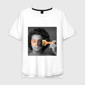 Мужская футболка хлопок Oversize с принтом портрет в Санкт-Петербурге, 100% хлопок | свободный крой, круглый ворот, “спинка” длиннее передней части | девушка | искусство | краска | полоса | портрет