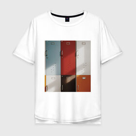 Мужская футболка хлопок Oversize с принтом шкафчики в Санкт-Петербурге, 100% хлопок | свободный крой, круглый ворот, “спинка” длиннее передней части | Тематика изображения на принте: метал | минимализм | простота | шкафчики | ячейки