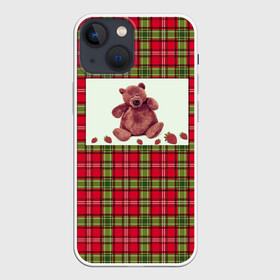 Чехол для iPhone 13 mini с принтом мишка,шотландский фон.шотланди в Санкт-Петербурге,  |  | животные | мишка | шотландский фон.шотландия