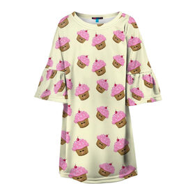 Детское платье 3D с принтом Кексы в Санкт-Петербурге, 100% полиэстер | прямой силуэт, чуть расширенный к низу. Круглая горловина, на рукавах — воланы | арт | выпечка | еда | кекс | кексик | кексы | рисунок | розовый | салатовый