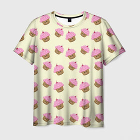 Мужская футболка 3D с принтом Кексы в Санкт-Петербурге, 100% полиэфир | прямой крой, круглый вырез горловины, длина до линии бедер | арт | выпечка | еда | кекс | кексик | кексы | рисунок | розовый | салатовый