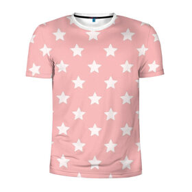 Мужская футболка 3D спортивная с принтом Звёзды в Санкт-Петербурге, 100% полиэстер с улучшенными характеристиками | приталенный силуэт, круглая горловина, широкие плечи, сужается к линии бедра | Тематика изображения на принте: арт | белый | звезда | звездопад | звёзды | рисунок | розовый
