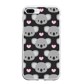 Чехол для iPhone 7Plus/8 Plus матовый с принтом Мордочки коал в Санкт-Петербурге, Силикон | Область печати: задняя сторона чехла, без боковых панелей | арт | коал | коала | коалы | любовь | медведь | медвежонок | мордочка | мордочки | рисунок | сердечки | сердце | серый | тёмный | чёрный