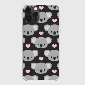 Чехол для iPhone 12 Pro Max с принтом Мордочки коал в Санкт-Петербурге, Силикон |  | арт | коал | коала | коалы | любовь | медведь | медвежонок | мордочка | мордочки | рисунок | сердечки | сердце | серый | тёмный | чёрный