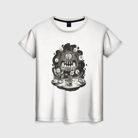 Женская футболка 3D с принтом Монстр-Джими в Санкт-Петербурге, 100% полиэфир ( синтетическое хлопкоподобное полотно) | прямой крой, круглый вырез горловины, длина до линии бедер | Тематика изображения на принте: белая | дьявол | монстр | прикольная | принт | страшная | циклоп