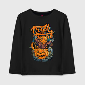 Детский лонгслив хлопок с принтом Trick or treat. Хэллоуин в Санкт-Петербурге, 100% хлопок | круглый вырез горловины, полуприлегающий силуэт, длина до линии бедер | halloween | helloween | trick or treat | монстры | приколы | тыква | ужасы | хеллоуин | хэллоуин