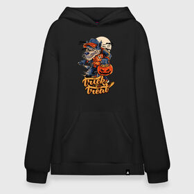 Худи SuperOversize хлопок с принтом Trick or treat. Хэллоуин в Санкт-Петербурге, 70% хлопок, 30% полиэстер, мягкий начес внутри | карман-кенгуру, эластичная резинка на манжетах и по нижней кромке, двухслойный капюшон
 | halloween | helloween | trick or treat | монстры | приколы | тыква | ужасы | хеллоуин | хэллоуин