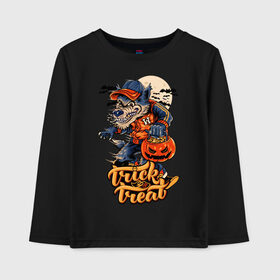 Детский лонгслив хлопок с принтом Trick or treat. Хэллоуин в Санкт-Петербурге, 100% хлопок | круглый вырез горловины, полуприлегающий силуэт, длина до линии бедер | halloween | helloween | trick or treat | монстры | приколы | тыква | ужасы | хеллоуин | хэллоуин