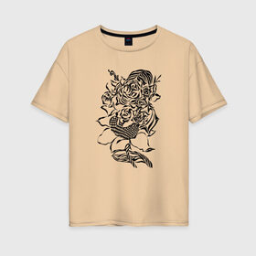 Женская футболка хлопок Oversize с принтом цветы абстракция графика в Санкт-Петербурге, 100% хлопок | свободный крой, круглый ворот, спущенный рукав, длина до линии бедер
 | абстракция | графика | подсолнух | розы | цветы