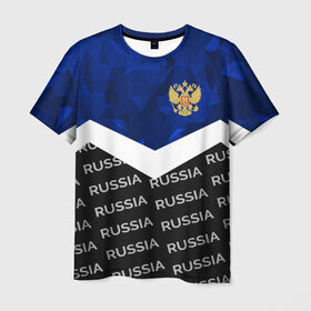 Мужская футболка 3D с принтом RUSSIA | BLUE DIAMOND в Санкт-Петербурге, 100% полиэфир | прямой крой, круглый вырез горловины, длина до линии бедер | russia | sport | герб | империя | имперский | патриот | патриотизм | российская | россия | русский | спорт | страны | флаг | я русский