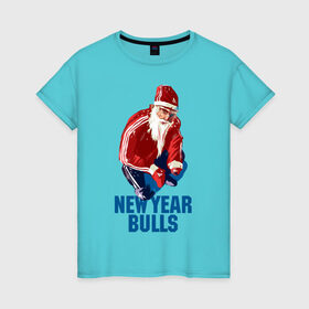 Женская футболка хлопок с принтом New Year bulls в Санкт-Петербурге, 100% хлопок | прямой крой, круглый вырез горловины, длина до линии бедер, слегка спущенное плечо | beard | guy | new year | pose | santa claus | борода | новый год | парень